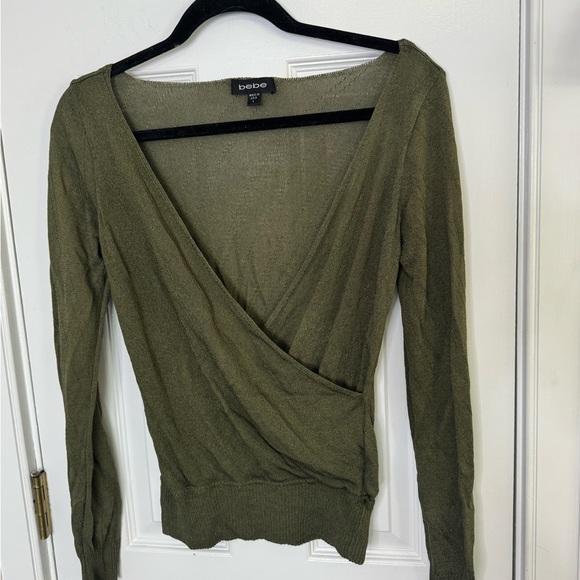 Bebe Olive Green Wrap Sweater - Picture 2 of 9